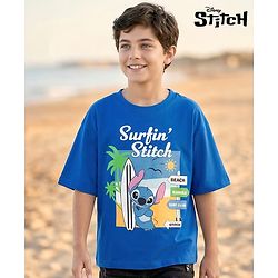 Pine Kids Disney Single Jersey Knit Drop Shoulder Half Sleeves Lilo & Stitch Graphic - Blue