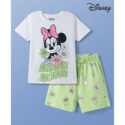 Pine Kids Disney Single Jersey Knit Half Sleeves T-Shirt & Shorts Night Suit With Minnie Mouse Graphics - Multicolor