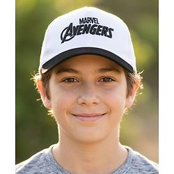 Pine Kids Marvel Cotton Woven Cap With Avenger Graphics - White & Black