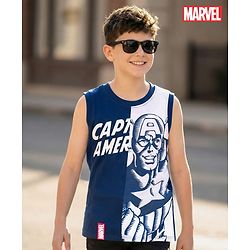 Pine Kids Marvel 100% Cotton Knit Sleeveless Cut N Sew Tank T-Shirt With Captain America Graphic - Navy Blue