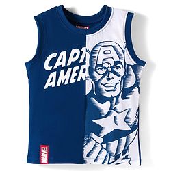 Pine Kids Marvel 100% Cotton Knit Sleeveless Cut N Sew Tank T-Shirt With Captain America Graphic - Navy Blue