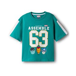Pine Kids Marvel Single Jersey Knit Drop Shoulder Half Sleeves  Oversized T-Shirt with Front & Back Avengers Graphic - Mint