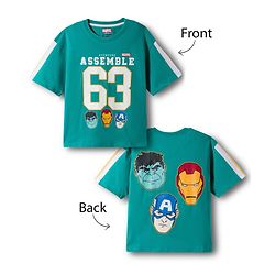 Pine Kids Marvel Single Jersey Knit Drop Shoulder Half Sleeves  Oversized T-Shirt with Front & Back Avengers Graphic - Mint