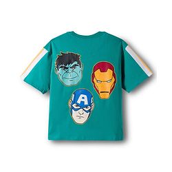 Pine Kids Marvel Single Jersey Knit Drop Shoulder Half Sleeves  Oversized T-Shirt with Front & Back Avengers Graphic - Mint