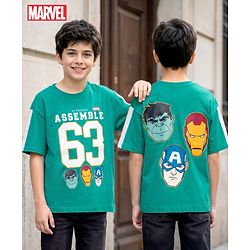 Pine Kids Marvel Single Jersey Knit Drop Shoulder Half Sleeves  Oversized T-Shirt with Front & Back Avengers Graphic - Mint