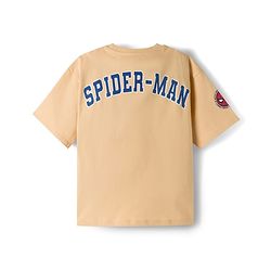 Pine Kids Marvel Single Jersey Knit Drop Shoulder Half Sleeves T-Shirts with Front & Back Spider-Man Graphics - Beige