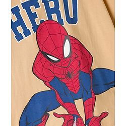 Pine Kids Marvel Single Jersey Knit Drop Shoulder Half Sleeves T-Shirts with Front & Back Spider-Man Graphics - Beige