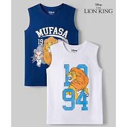 Pine Kids Disney Single Jersey Knit Sleeveless T-Shirts with Lion King Print Pack of 2- Blue & White