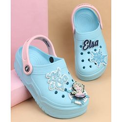 Pine Kids Lucas Back Strap Clogs With Elsa Applique - Light Blue