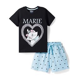 Pine Kids Disney Single Jersey Knit Half Sleeves T-Shirt & Shorts Night Suit With Marie Graphics - Blue