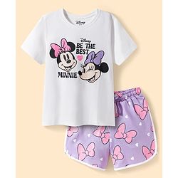 Pine Kids Disney Single Jersey Knit Half Sleeves T-Shirt & Shorts Night Suit with Minnie Mouse Graphic - Multicolor