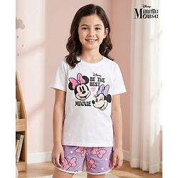 Pine Kids Disney Single Jersey Knit Half Sleeves T-Shirt & Shorts Night Suit with Minnie Mouse Graphic - Multicolor