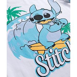 Pine Kids Disney Single Jersey Knit Half Sleeves T-Shirt & Pajama Night Suit with Stitch Graphics - White & Blue