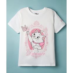 Pine Kids Disney Single Jersey Knit Half Sleeves Short Night Suit with Marie Graphic - Pink & White