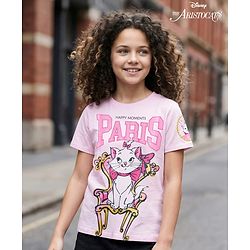 Pine Kids Disney 100% Cotton Half Sleeves T-Shirt With Marie Graphic - Pink