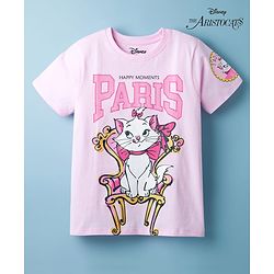 Pine Kids Disney 100% Cotton Half Sleeves T-Shirt With Marie Graphic - Pink