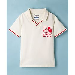 Pine Kids Disney Single Jersey Knit Half Sleeves Polo T-Shirt With Mickey Mouse Graphics - Off White