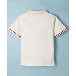 Pine Kids Disney Single Jersey Knit Half Sleeves Polo T-Shirt With Mickey Mouse Graphics - Off White