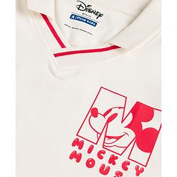 Pine Kids Disney Single Jersey Knit Half Sleeves Polo T-Shirt With Mickey Mouse Graphics - Off White