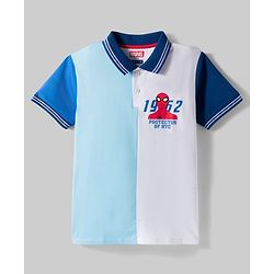 Pine Kids Marvel Single Jersey Knit Half Sleeves Cut & Sew Polo T-Shirt with Spider-Man Graphic - Light Blue