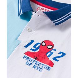 Pine Kids Marvel Single Jersey Knit Half Sleeves Cut & Sew Polo T-Shirt with Spider-Man Graphic - Light Blue