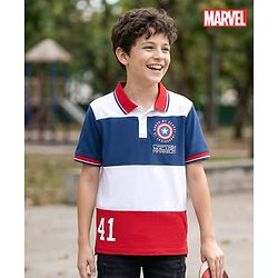 Pine Kids Marvel Single Jersey Knit Half Sleeves Polo T-Shirt With Avengers Graphics - Multicolor