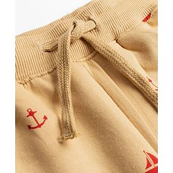 Pine Kids Looper Above Knee Length Shorts with Anchor Print - Tan