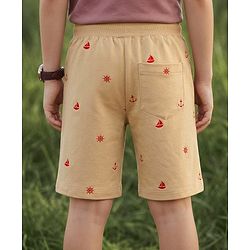 Pine Kids Looper Above Knee Length Shorts with Anchor Print - Tan