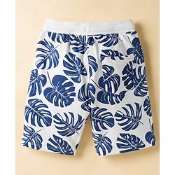 Pine Kids Looper Knit Above Knee Length Shorts with Leaf Print - White