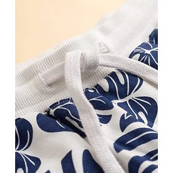 Pine Kids Looper Knit Above Knee Length Shorts with Leaf Print - White