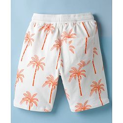 Pine Kids Looper Knit Above Knee Length Shorts with Coconut Tree Print - Off White