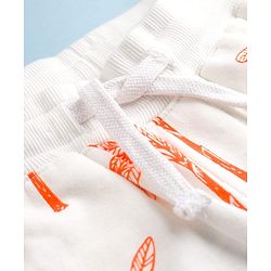 Pine Kids Looper Knit Above Knee Length Shorts with Coconut Tree Print - Off White