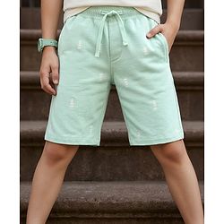 Pine Kids Looper Above Knee Length Shorts with Light House Print - Sea Green