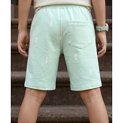 Pine Kids Looper Above Knee Length Shorts with Light House Print - Sea Green