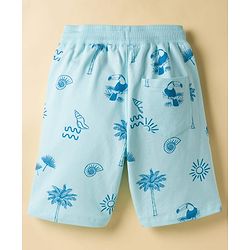 Pine Kids Looper Knit Above Knee Length Shorts with Beach Theme Print - Sea Green