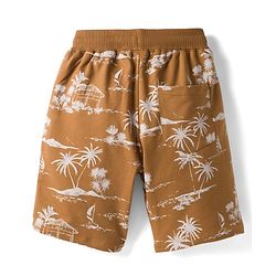 Pine Kids Looper Knit Above Knee Length Shorts with Beach Theme Print - Brown