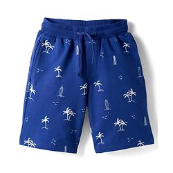 Pine Kids Looper Knit Above Knee Length Shorts with Beach Theme Print - Navy Blue