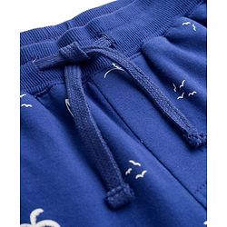 Pine Kids Looper Knit Above Knee Length Shorts with Beach Theme Print - Navy Blue