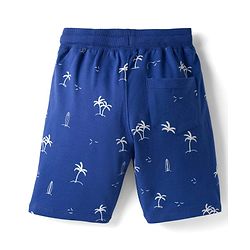 Pine Kids Looper Knit Above Knee Length Shorts with Beach Theme Print - Navy Blue