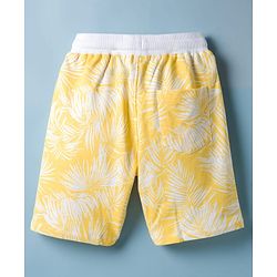 Pine Kids Looper Knit Above Knee Length Shorts with Leaf Print - Light Yellow