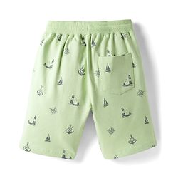 Pine Kids Looper Knit Above Knee Length Shorts with Nautical Theme Print - Light Green
