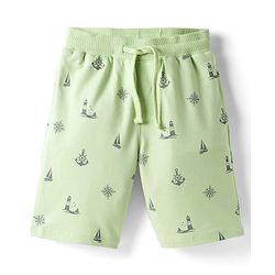 Pine Kids Looper Knit Above Knee Length Shorts with Nautical Theme Print - Light Green
