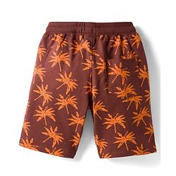 Pine Kids Looper Knit Above Knee Length Tree Printed Shorts - Dark Brown