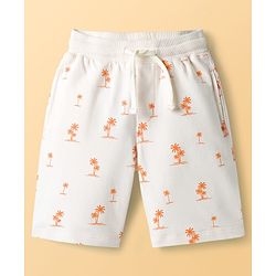 Pine Kids Looper Knit Above Knee Length Shorts with Coconut Tree Print - Lemon