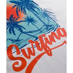 Pine Kids Cotton Knit Half Sleeves T-Shirt with Surfing Print - White