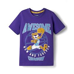 Pine Kids 100% Cotton Knit Half Sleeves Tiger Printed T-Shirt - Purple