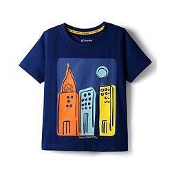 Pine Kids Cotton Knit Half Sleeves T-Shirt With NYC Print - Navy Blue