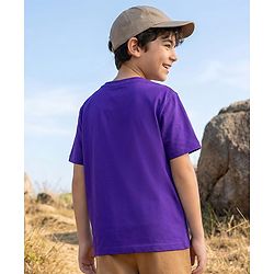Pine Kids Cotton Knit Half Sleeves T-Shirt with Text Print - Purple