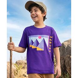 Pine Kids Cotton Knit Half Sleeves T-Shirt with Text Print - Purple
