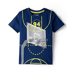 Pine Kids Cotton Knit Half Sleeves T-Shirt With Basketball Print - Navy Blue